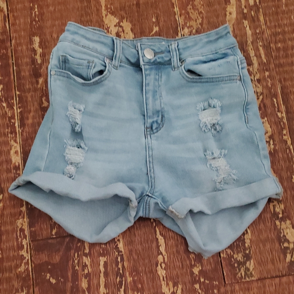 Light Blue Distressed Denim Shorts